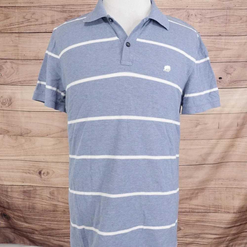 Banana Republic Polo Shirt Mens XL Blue Cotton Spandex Slim Fit Striped Stretch